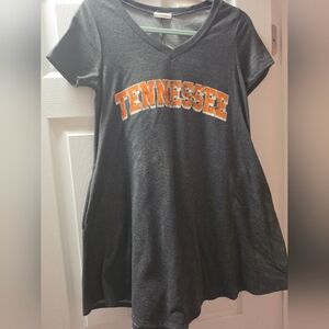 Tennessee V-Neck Tee Dress in Charcoal with Orange Lettering
